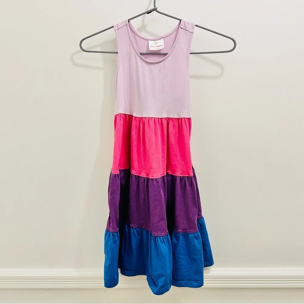 Hanna Andersson Girls Dress size 120 7 color block pink purple blue